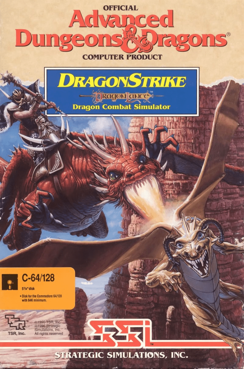 Advanced Dungeons & Dragons Dragon Strike Dragon Lance Combat Simulator box art for Commodore 64